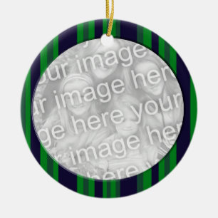 Ornamento De Cerâmica photoframe verde das listras azuis