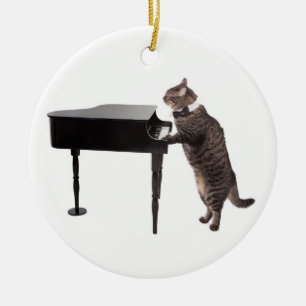Ornamento De Cerâmica Piano de Reprodução de Gato
