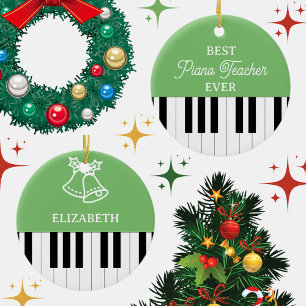 Ornamento De Cerâmica Piano Key Melhor Professora De Piano Do Natal Verd