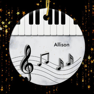 Ornamento De Cerâmica Piano Keys Personalizados e Notas de Música Natal