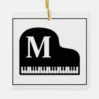 Ornamento De Cerâmica Piano Monograma Grande Preto e Branco