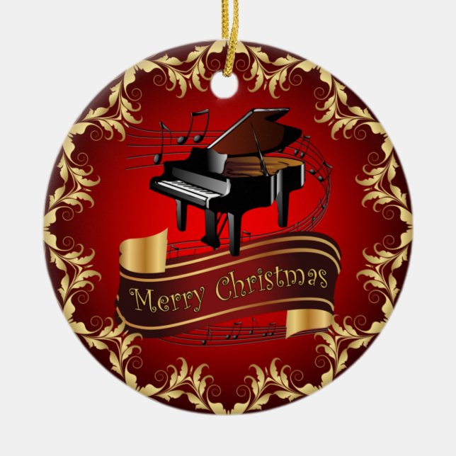 Ornamento De Cerâmica Piano ~ Rolar Musical ~ Feliz Natal ~ * ~ (Frente)