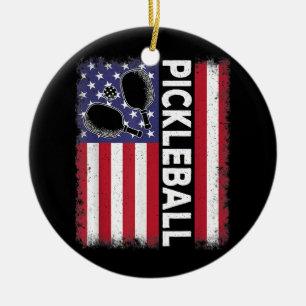Ornamento De Cerâmica Pickleball American Flag Engraçado Pickleball Vi