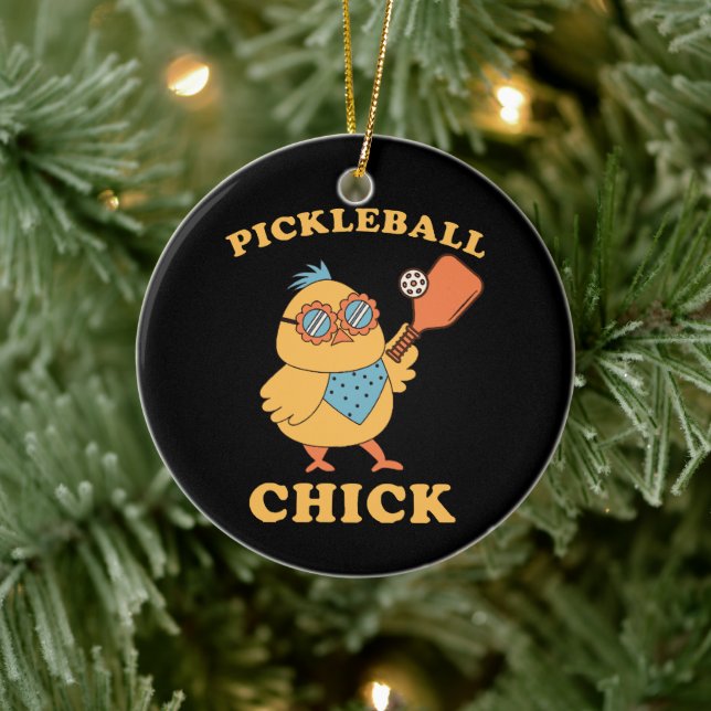 Ornamento De Cerâmica Pickleball Chick - retrô (Árvore)