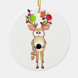 Ornamento De Cerâmica Pickleball Christmas Reindeer