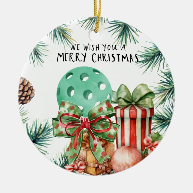 Ornamento De Cerâmica Pickleball com Quadro de Natal (Frente)