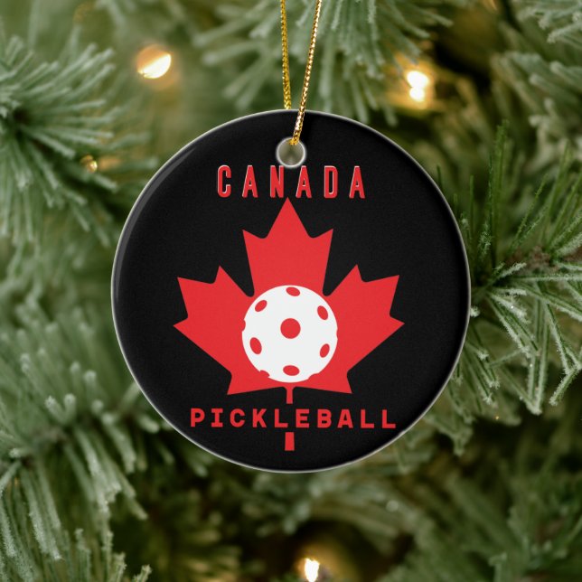 Ornamento De Cerâmica Pickleball no Canadá com texto personalizado no ve (Árvore)