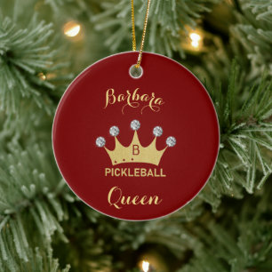Ornamento De Cerâmica Pickleball Queen Glam Glitz Monograma