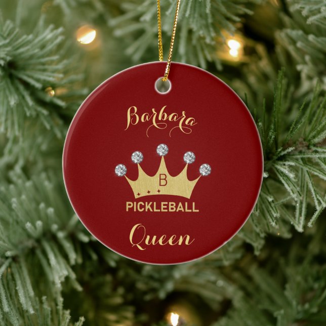 Ornamento De Cerâmica Pickleball Queen Glam Glitz Monograma (Árvore)