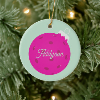 Ornamento De Cerâmica Picles Natal Personalizado Rosa Verde Menta