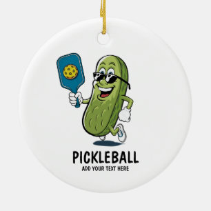 Ornamento De Cerâmica Picles Personalizados Jogando Pickleball Engraçado