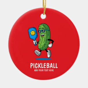 Ornamento De Cerâmica Picles Personalizados Jogando Pickleball Engraçado