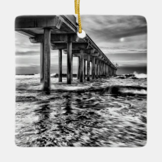 Ornamento De Cerâmica Pier em preto e branco ao amanhecer, Califórnia