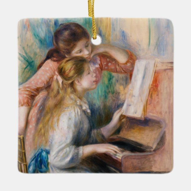 Ornamento De Cerâmica Pierre Auguste Renoir - Jovens Meninas no Piano (Frente)