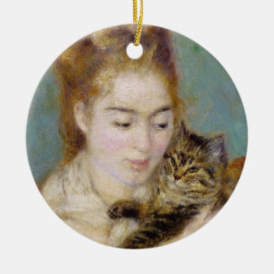 Ornamento De Cerâmica Pierre uma mulher de Renoir   com um gato