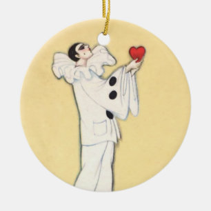 Ornamento De Cerâmica Pierrot Com Coração Vermelho por Sophia Chiostri