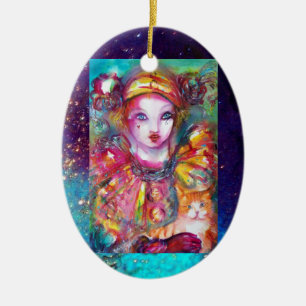 Ornamento De Cerâmica PIERROT WITH CAT / Venetian Mascarada Máscaras