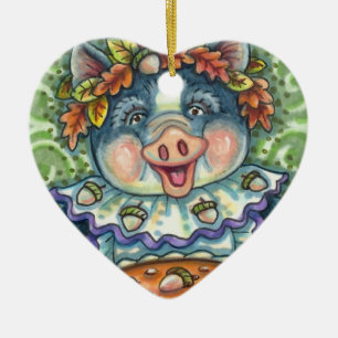 ORNAMENTO DE CERÂMICA PIG & ACORN PIE, OBRIGADO FEITO COM AMOR