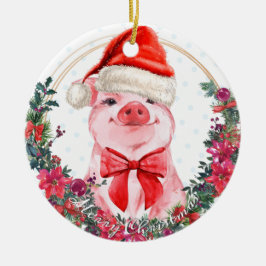 Ornamento De Cerâmica Pig Cuja Frota De Gato De Suíno De Natal Primeiro 