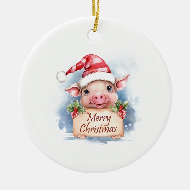 Ornamento De Cerâmica Pig Felry Natal (Frente)