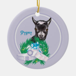 Ornamento De Cerâmica Piggmy Goat Wreath Holiday Ornament