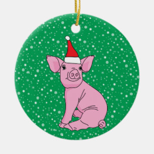 Ornamento De Cerâmica Piglet rosa-claro no Natal de Papai Noel
