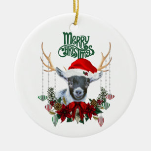 Ornamento De Cerâmica Pígmy Bonito de Goat no Natal
