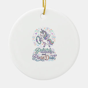 Ornamento De Cerâmica Pilates de Unicórnio e Poeira de Fada Fundo Branco