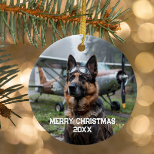 Ornamento De Cerâmica Piloto de Avião Cachorro Foto Engraçada de Aviação