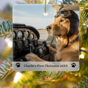 Ornamento De Cerâmica Piloto De Cães Foto Primeiro Nome De Natal Aviador