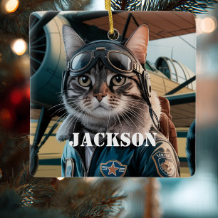 Ornamento De Cerâmica Piloto de Gato Avião Engraçado Natal Aviação Perso