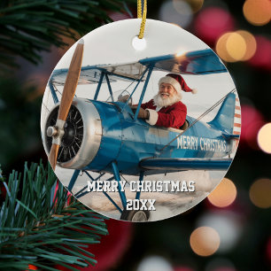 Ornamento De Cerâmica Piloto Papai Noel Voa Avião Foto Engraçada Natal