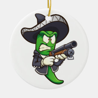 Ornamento De Cerâmica pimenta-de-jalapeno verde com roupa mariachi e um
