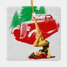 Ornamento De Cerâmica Pin Up Girl Classic Car