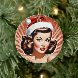 Ornamento De Cerâmica Pin-up Retro no Natal da Menina
