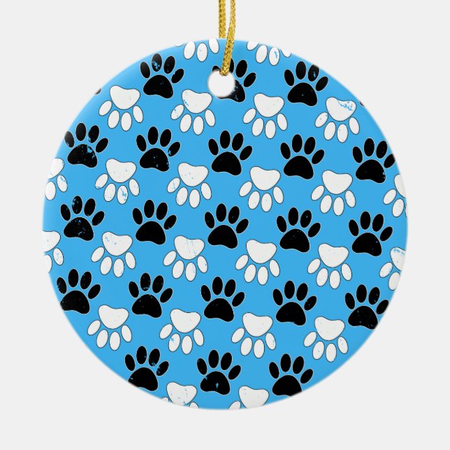 Ornamento De Cerâmica Pinças Pretas E Brancas Distintas De Fundo Azul (Frente)