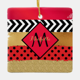 Ornamento De Cerâmica Pincel Dourado Vermelho Preto Escovo Monograma