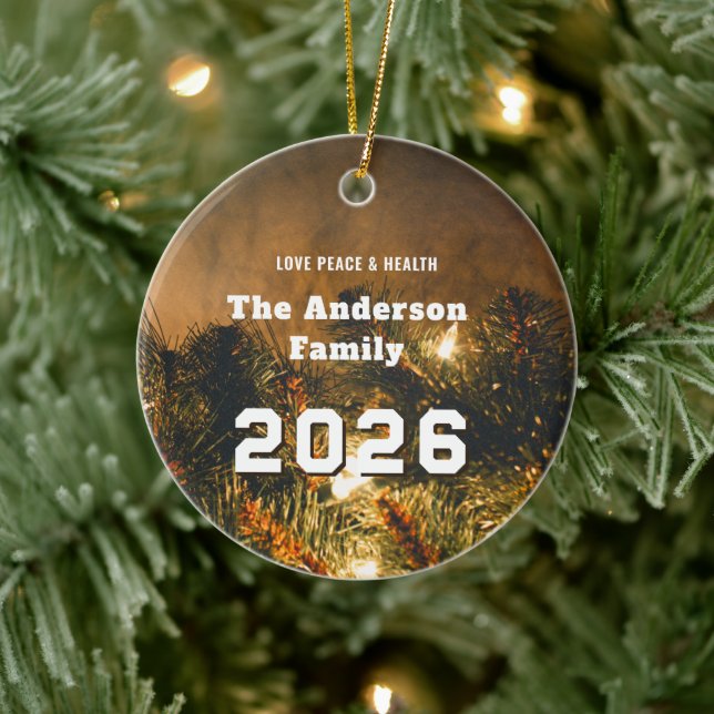 Ornamento De Cerâmica Pine 2025 Ano Novo personaliza sua família (Árvore)