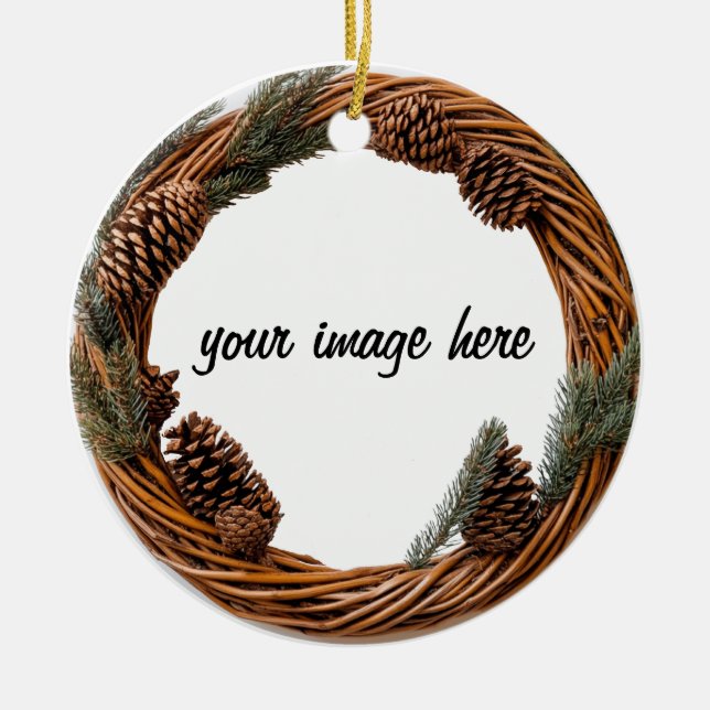 Ornamento De Cerâmica pine cone wreath personalizado (Frente)