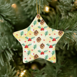 Ornamento De Cerâmica Pine Cones e Holly Natal Patterno