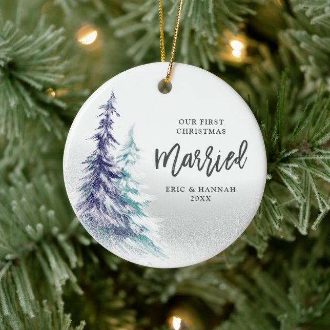 Ornamento De Cerâmica Pine Trees Personalizadas Primeiro Natal Casado (Árvore)
