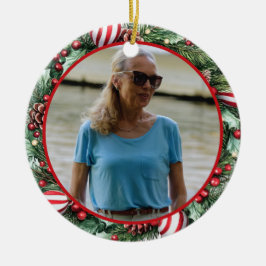 Ornamento De Cerâmica Pinecone and Peppermint Wreath ANY Photo