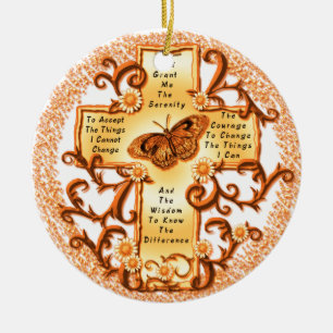 Ornamento De Cerâmica Pingente cerâmico redondo Cruz Serenidade Dourada