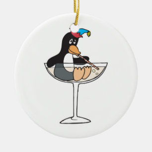 Ornamento De Cerâmica pinguim bêbado bobo
