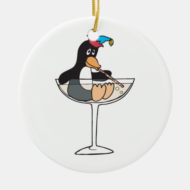 Ornamento De Cerâmica pinguim bêbado bobo (Frente)