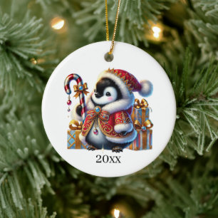 Ornamento De Cerâmica Pinguim bonito adicionar data e mensagem Natal
