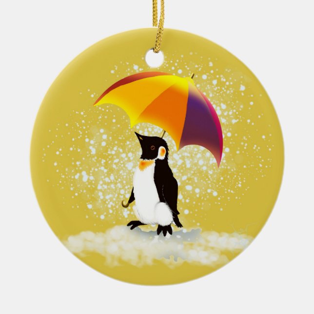Ornamento De Cerâmica Pinguim com Guarda-chuva (Frente)