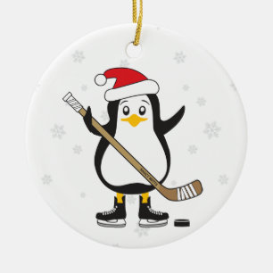 Ornamento De Cerâmica Pinguim de Hóquei de Natal