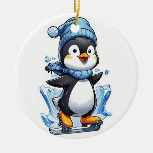 Ornamento De Cerâmica Pinguim de Inverno Estacando no Gelo
