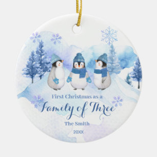 Ornamento De Cerâmica Pinguim de inverno Natal como uma Família de Três